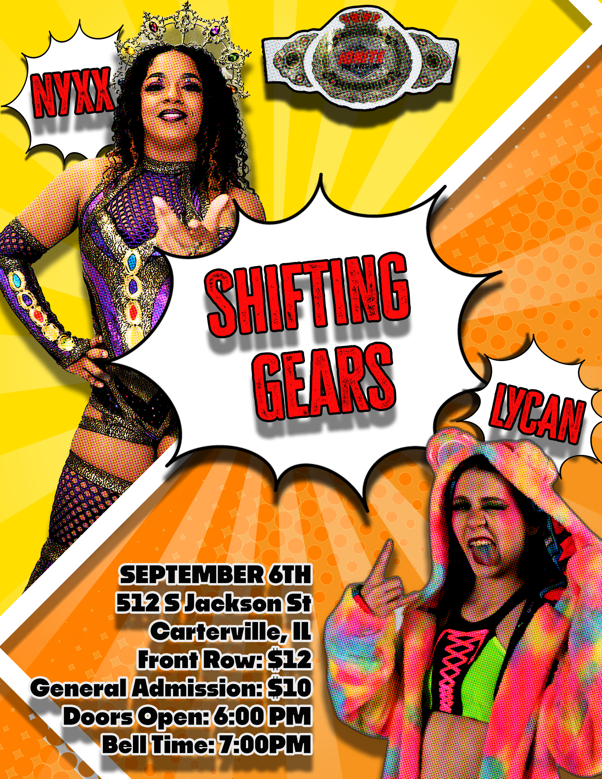Poster series with bold typography for Ignite Pro Wrestling